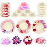 VoizVony 297 Pcs DIY Tea Party Hats for Girl Include 24 Pcs Straw Hats, Artificial Flower, Faux Butterfly and Fake Feather