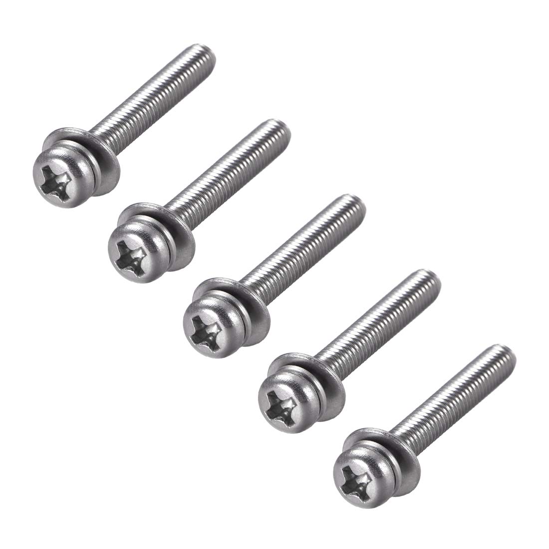 sourcing map M4 x 30mm Stainless Steel Phillips Pan Head Machine Screws Bolts Combine with Spring Washer and Plain Washers 5pcs