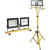 22000 Lumen Work Lights with Stand, 2 Adjustable Head LED Work Light, with Adjustable and Foldable Tripod Stand, Waterproof Lamp with Individual Switch with 6500 Kelvin Color Temperature