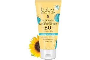 Babo Botanicals Sheer Mineral Sunscreen Lotion SPF 50 with 100% Mineral Active Ingredients for Babies, Kids or Extra Sensitive Skin, Lightweight, Water Resistant & Fragrance Free, Multicolor, Unscented, 3 Fl Oz