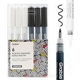 Grabie 6 Pack of Black &amp; White Acrylic Paint Markers, 0.7 mm Extra Fine Tip | Extra Fine Tip, Quick Drying, Waterproof And Fade Resistant, Fine Details And Highlights, Rock Glass Wood Canvas Ceramic
