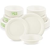 Havawish 150 Pcs White Compostable Paper Plates and Bowls Set 7 Inch 9 Inch Disposable Plate 12oz Biodegradable Bowls for Party Dinner Bulk Party Supplies