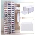 DYRABREST 20 PCS Clear Plastic Shoe Storage Boxes Clamshell Stackable and Foldable Display Shoe Rack Container Shoe Box Organizer for Closet - Requires Assembly