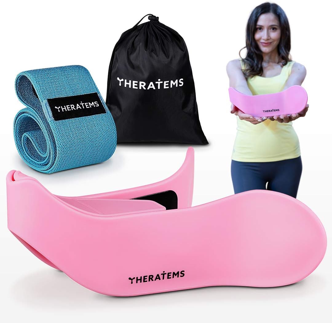 THERATEMS Hip Trainer Set - Premium Kegel Exerciser and Resistance Band Pelvic Floor Strengthening Device and Booty Exercise Machine Booty Sprout at Home Work Equipment for Women (Pink)