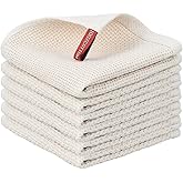 Nialnant 6 Pack 100% Cotton Waffle Weave Kitchen Towels,Soft and Absorbent Kitchen Dish Rags, Dish Cloths for Washing Dishes 12x12 Inches, Beige