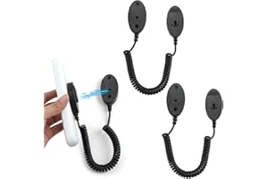 YENOVO 2 Pack Magnetic Remote Control Holder with Security Cable, Retractable Tidy Anti-lost Rope Organizer Easy Installation Stable Suitable for Projector TV Fan and Air Conditioner Remotes (Black)