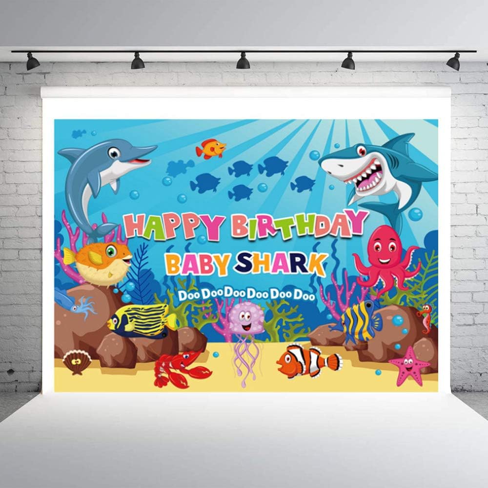 Shark Birthday Party Decoration, 7x5FT Baby Shark Backdrop, Shark Banner Photography backdrops Photo, Baby Shower Birthday Party Banner Decoration - Image 3