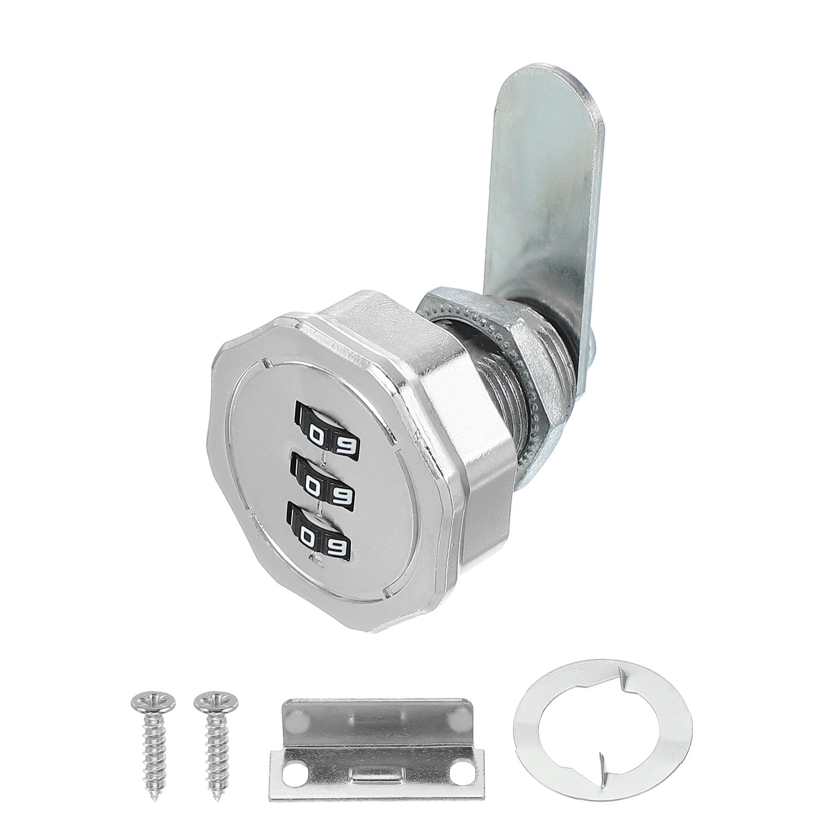 PATIKIL Combination Cam Lock Zinc Alloy Keyless 3-Digit Password File Cabinet Lock 1-3/16" Cylinder Chrome Finish Security Lock with Screw for Drawer Cupboard Silver