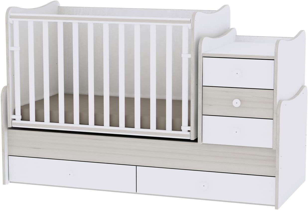 Lit Bebe Evolutif Combine Maxi Plus Chene Clair Lorelli Le Lit Se Transforme En Lit D Adolescent Bureau Armoire Multifonction Amazon Fr Bebes Puericulture