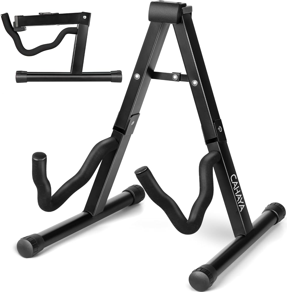 CAHAYA Folding Guitar Stand Universal A-Frame Metal Portable Black