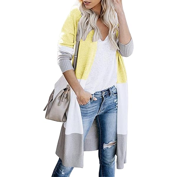 Women's Open Front Colorblock Cardigan - Loose Knit Long Sleeve Lightweight Sweater