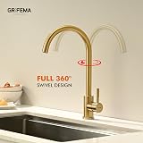 GRIFEMA G4008Y Golden Kitchen Tap 360° Swivel Spout Hot Cold Mixer view 4