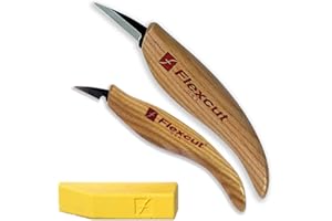 Flexcut Whittler’s Knife Kit (KN300) 2-Piece Set with KN13 & KN27 High-Carbon Steel Blades, Ergonomic Ash Wood Handles, Gold Polishing Compound, 5.2 oz, Made in USA