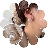 Ximdble Boho Pearl Ear Jacket Earrings Vintage Pearl Earrings Silver Front Back Earrings Double Side Pearl Stud Earrings Jewelry for Women