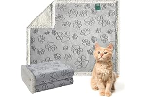 Qeils Dog & Cat Blankets - Waterproof Washable - Sherpa, Plus Plush Reversible, 25"X30", Grey Paw Print