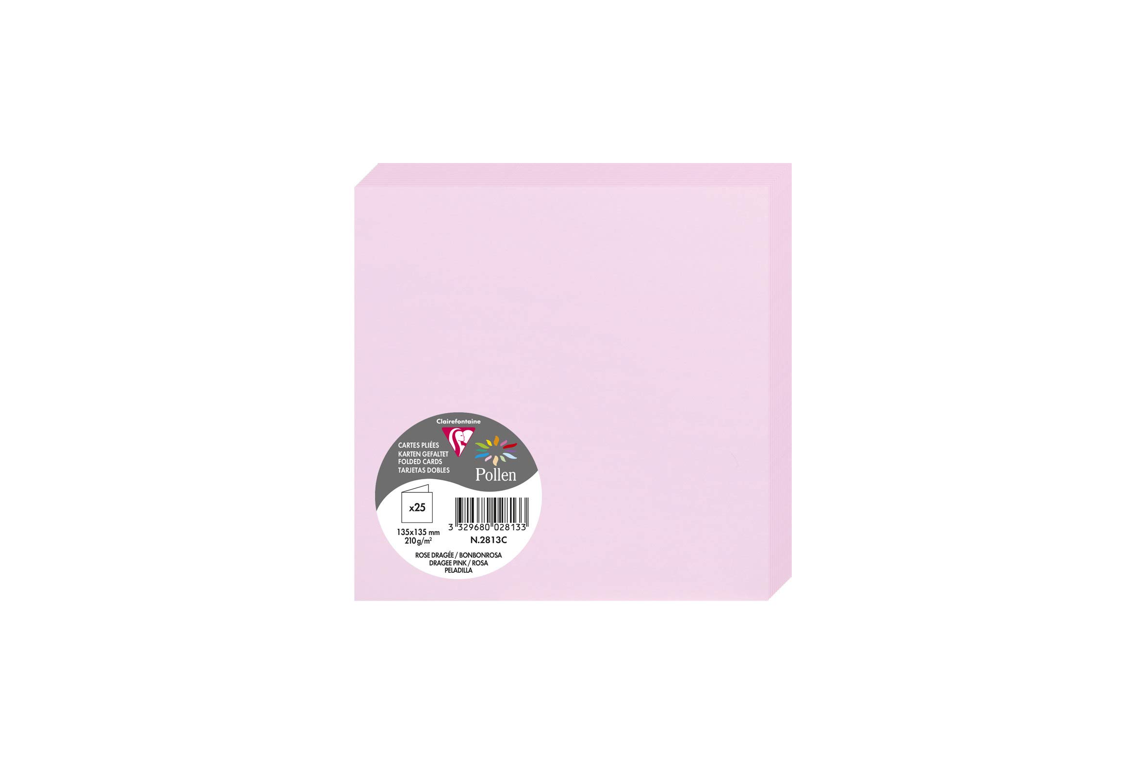 Clairefontaine 2813C Pack of 25 Double Cards Square Format 13.5x13.5cm 210g/m² Dragée Pink Invitation Correspondence Cards Pollen Range Premium Smooth Paper — image 1