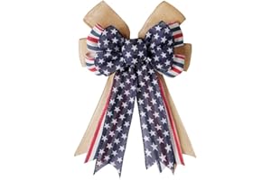 SIMISI RIBBON 4th of July Decorations Patriotic Wreath Bow Red White Blue Stars Burlap Bows for Memorial Day, Veteran's Day (11x16.5 inch)