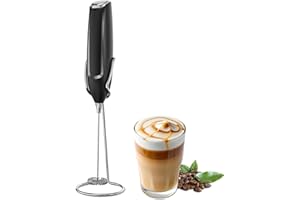AMZCHEF Milk Frother Handheld with Stand - Battery Operated Electric Handheld Frother for Milk Coffee, Latte, Cappuccino, Matcha, Hot Chocolate (Battery Not Included）