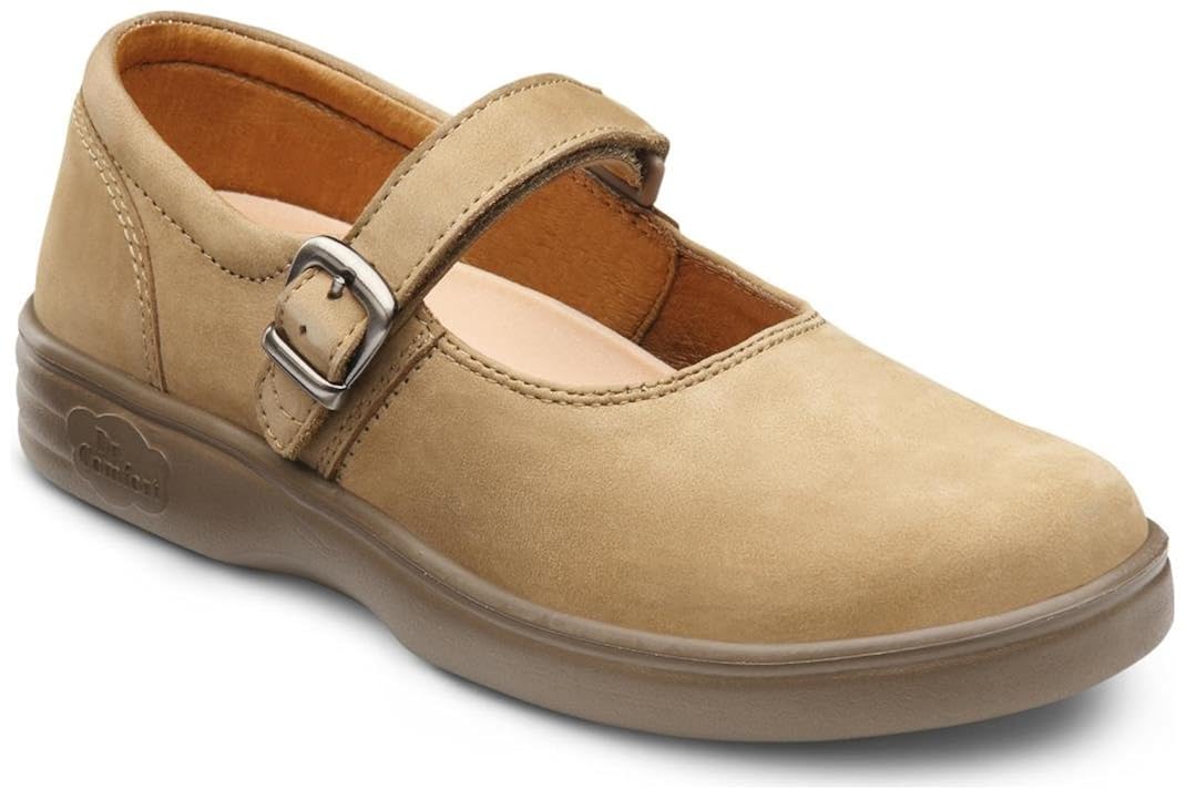 Comfort Womens Merry Jane Beige Diabetic Mary Jane Shoes Dr Flats Women