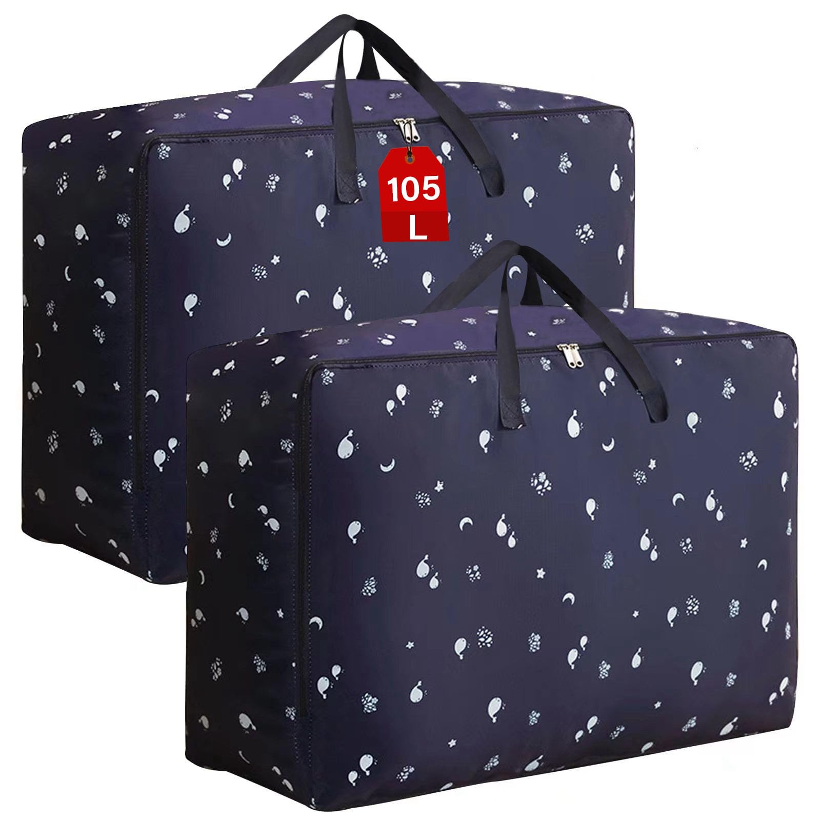 SEPSCO Duvet Storage Bag 105L, 2Pcs Underbed Clothes Storage Bags with Zips King Size Oxford Cloth Moving Laundry Bags for Quilt Blankets Bedding Pillows Moisture Breathable Proof No-Smell (Blue)