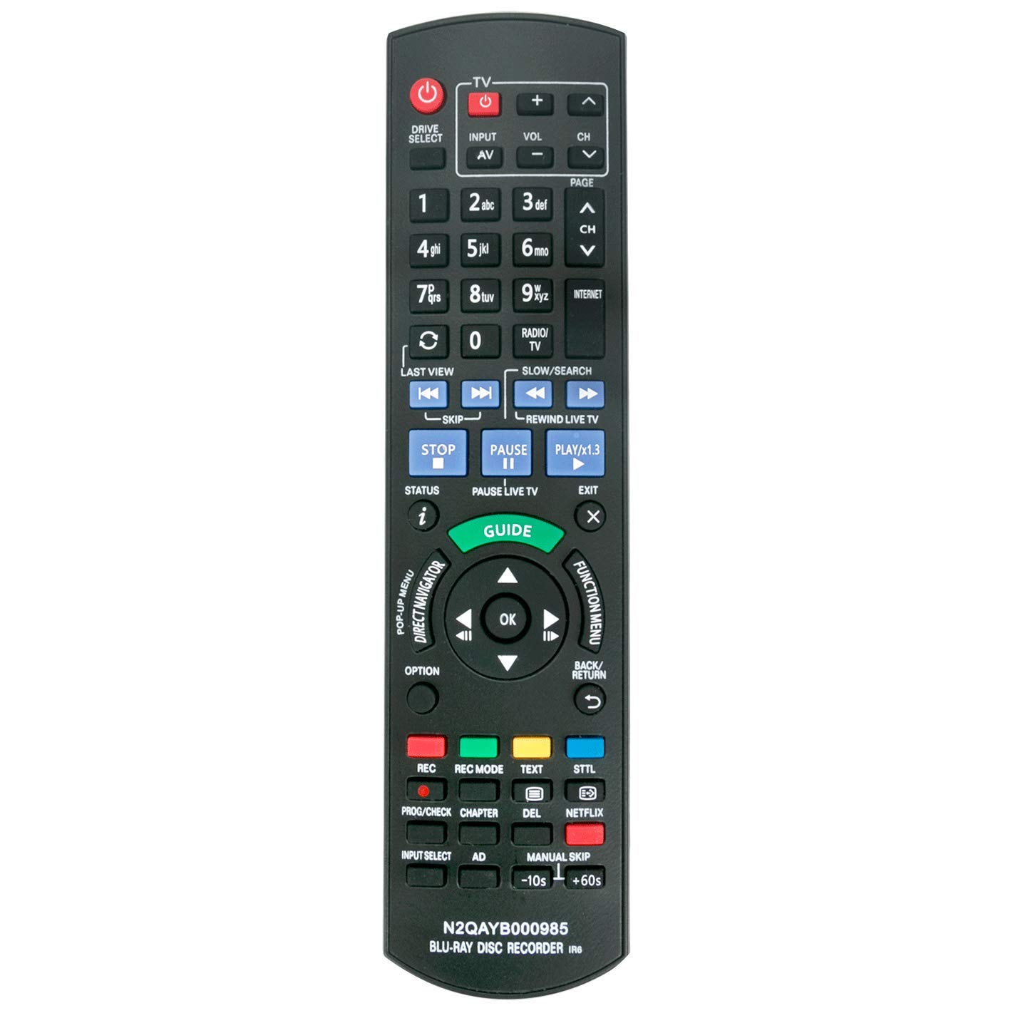 VINABTY N2QAYB000985 Remote Control Replaced for Panasonic HDD DVD Blu-ray Recorder DMR-BWT740EBK DMR BWT740EBK DMRBWT740EBK DMR-EX87EG DMR-BWT740 DMR-EX88EB