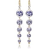 WASAIE Dangling Ceramic Ball Beads Drop Dangle Hoop Earrings for Women,Lightweight Long 5 Balls Vintage Statement Jewelry Earrings For Formal Party Prom Wedding
