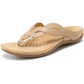 Rihero Women's Orthopedic Arch Support Sandals Flip Flops | Orthotic Leather Thong Flip Flops For Women, Slip On Flat Slides, Comfort Walking Sandals, Summer Beach Dressy Footwear