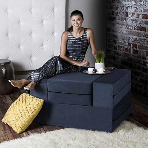 Jaxx Zipline Convertible Sleeper Futon Chair & Ottoman with Machine-Washable Cover, Marine