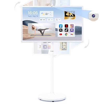 32-Inch Portable Smart TV on Wheels with Touch Screen Monitor | 8G RAM +128G Storage | 8-core CPU Qualcomm | Built-in 6-8H Battery | 8MP Webcam | Android 13 OS | Full Swivel Rotation | Remote Control
