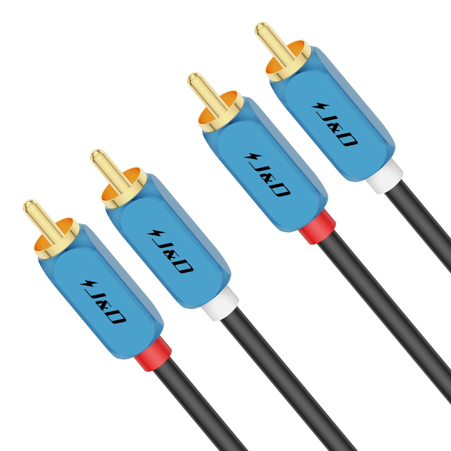 J&D 2 RCA M/M Stereo Audio Cable, 2RCA Auxiliary Audio Cord Aluminum Alloy Shell Gold-Plated Plug for Home Theater, HDTV, Amplifiers, Hi-Fi Systems, Speakers, 1 Meter