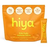 Hiya Kids Immune Support – Vitamin C, Elderberry & Beta Glucans for Ages 2+, Delicious Orange Flavor, 0g Sugar – 20 Stick Packs for Toddlers & Kids