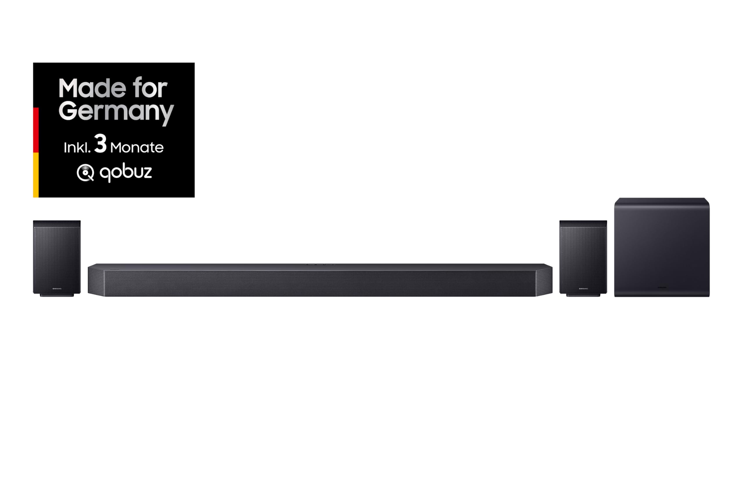 Samsung HW-Q995GF Q-Series 11.1.4-Kanal-Soundbar für Fernseher, Kabelloser 8"-Dual-Subwoofer, 4.0.2-Kanal-Rücklautsprecher, Kabelloses Dolby Atmos und DTS:X, SpaceFit Sound Pro, Q-Symphony 3