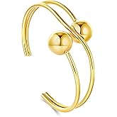 SHANTYSON Cuff Bracelets for Women 18K Gold Plated Open Adjustable Ball Bangle Bracelet Wrist Cuff Minimalist Fashion Jewelry