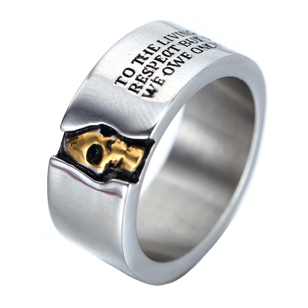 Oakky Men's Stainless Steel Skull Ring Cool Half