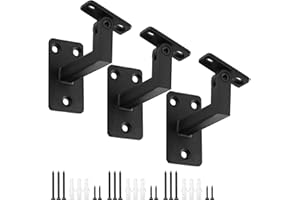 Patioer Adjustable Handrail Bracket, 3" Heavy Duty Swivel Hand Rail Bracket for Stair Railing Staircase, Matte Black (3 Pack)