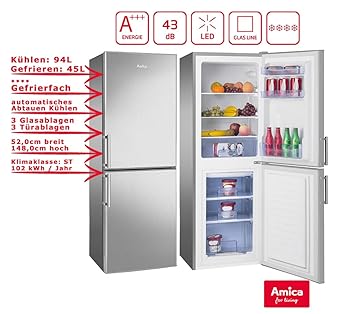 Refrigerador Amica con aspecto de acero inoxidable 139L A+++ 148 ...