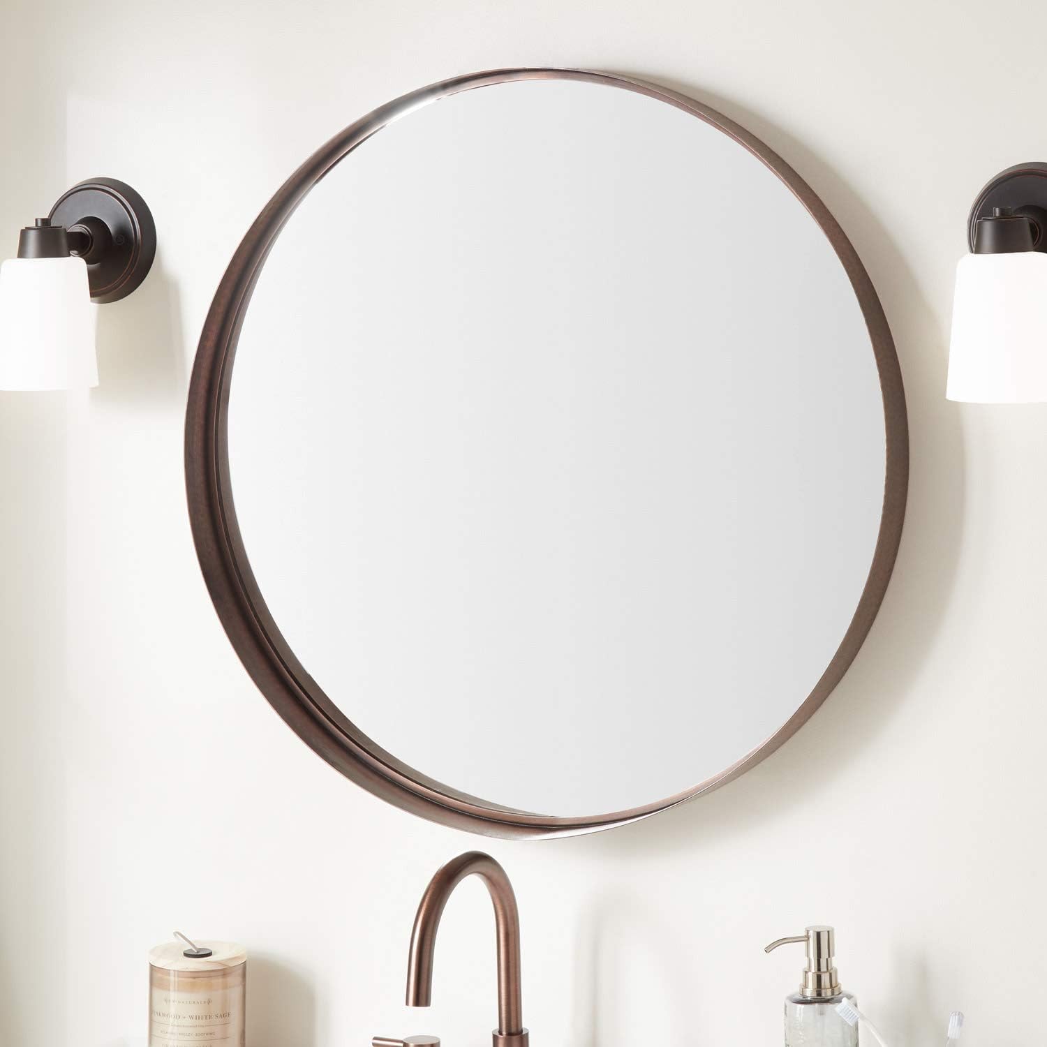 Amazoncom Signature Hardware 946437 Palora 31 Round Steel Framed Bathroom Mirror Home Kitchen Amazoncom Signature Hardware 946437 Palora 31 Round Steel Framed Bathroom Mirror Home Kitchen
