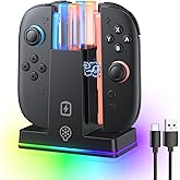 KINWIN Charging Dock Compatible with Nintendo Switch 2 for Joy Con 2025 with 9 Modes RGB Light and Led Indication, Magnetic Charging Dock to Charge 4 Joypads with Charger Cable
