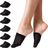 MANZI Women's Toe Topper No-Show Socks (6/8 Pairs) | Invisible Non Slip Nylon Toe Topper Liners for Clogs Loafers Flats Soft Lightweight Hidden Footies Black Nude
