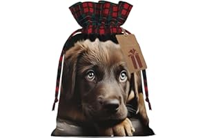 NONHAI Christmas Drawstring Gift Bags Puppies dog Xmas Wrapping Sacks Buffalo Plaid Goodie Bag Burlap Treat Bag Gift Wrapping