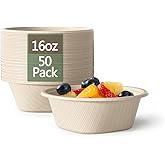 Homestockplus 16 Oz Disposable Bowls Heavy Duty Small Paper Bowls made of 100% Compostable Heavy-duty Quality Natural Bagasse Biodegradable Bowls for Ice Cream, Dessert And Chili ect.[50 Pack]