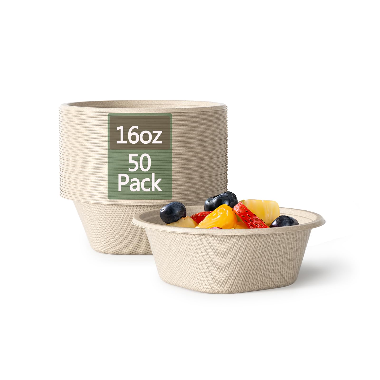 Photo 1 of Homestockplus 16 Oz Disposable Bowls Heavy Duty Small Paper Bowls made of 100% Compostable Heavy-duty Quality Natural Bagasse Biodegradable Bowls for Ice Cream, Dessert And Chili ect.[50 Pack]