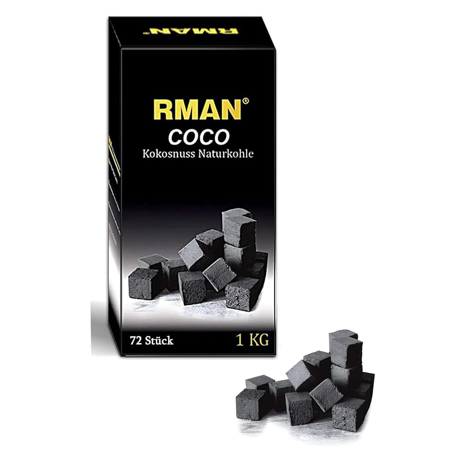 RMAN 1 kg Shisha Charcoal Natural Charcoal Coconut and BBQ High-Quality Coconut Charcoal Coconut Coal Briquettes for Hookah Grill with Long Burning Time