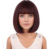 PATTNIUM Kids Brown Wig with Bangs Child Short Brown Bob Wig for Girls Cosplay Party Synthetic Rose Net Daily Wear