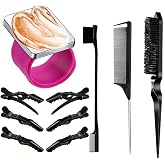 Magnetic Wristband for Hair Stylist, 10 Pieces Hair Braiding Tool with Edge ＆Teasing Brush, Rat Tail Comb ＆Alligator Clip, Braider Wristband for Black Hair, Silicone Sewing Pincushion (Hot Pink)