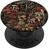 Aesthetic Vintage Nature Cottagecore Mushroom On Black PopSockets Adhesive PopGrip