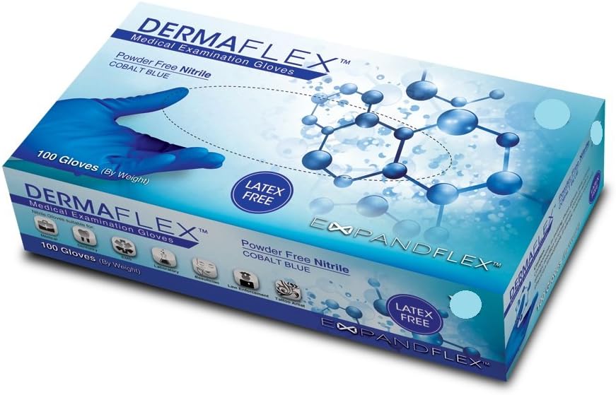 DermaFlex Nitrile Exam Glove, Latex Free, Powder Free, 9.5" Length, 3.5 mils - Large