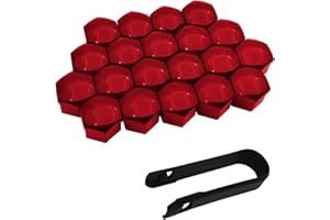 Polcatay 20 PCS Wheel Nut Cap, Hexagonal Nut Dust and Rust Protection Cover with Puller, Plastic Shell Tight Fit Anti-theft Installation Personalized Wheel Decoration, for Most Cars (Red #19 mm)
