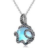 TYSO Octopus Necklace for Women,925 Sterling Silver Moonstone Octopus Pendant Neckalces,Sea Animal Jewelry Gifts for Women Mom Sea Lover