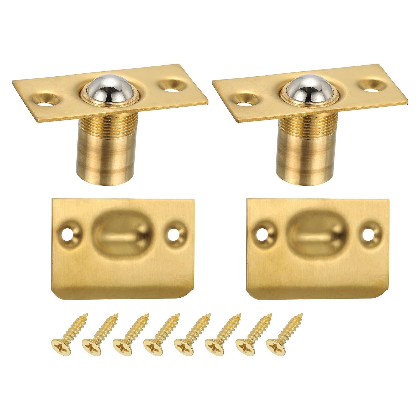 PATIKIL Stainless Steel Closet Ball Catch Door Hardware, 2 Pack Adjustable Cabinet Door Ball Catch Chrome Finish with Strike Plate & Screw for Interior Doors, Gold